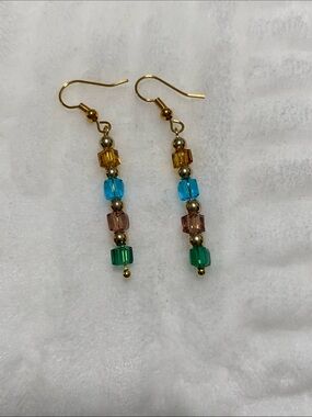 Good Vibes 😎 Only Multicolor Beaded Drop Earrings - Gold Hooks